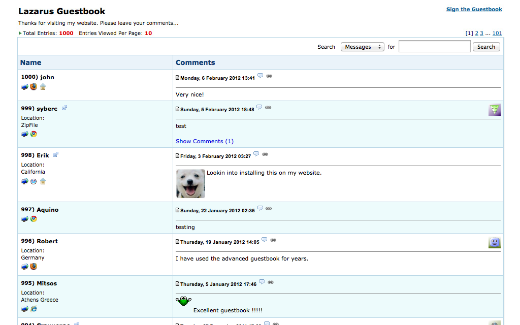 Lazarus Guestbook webhost