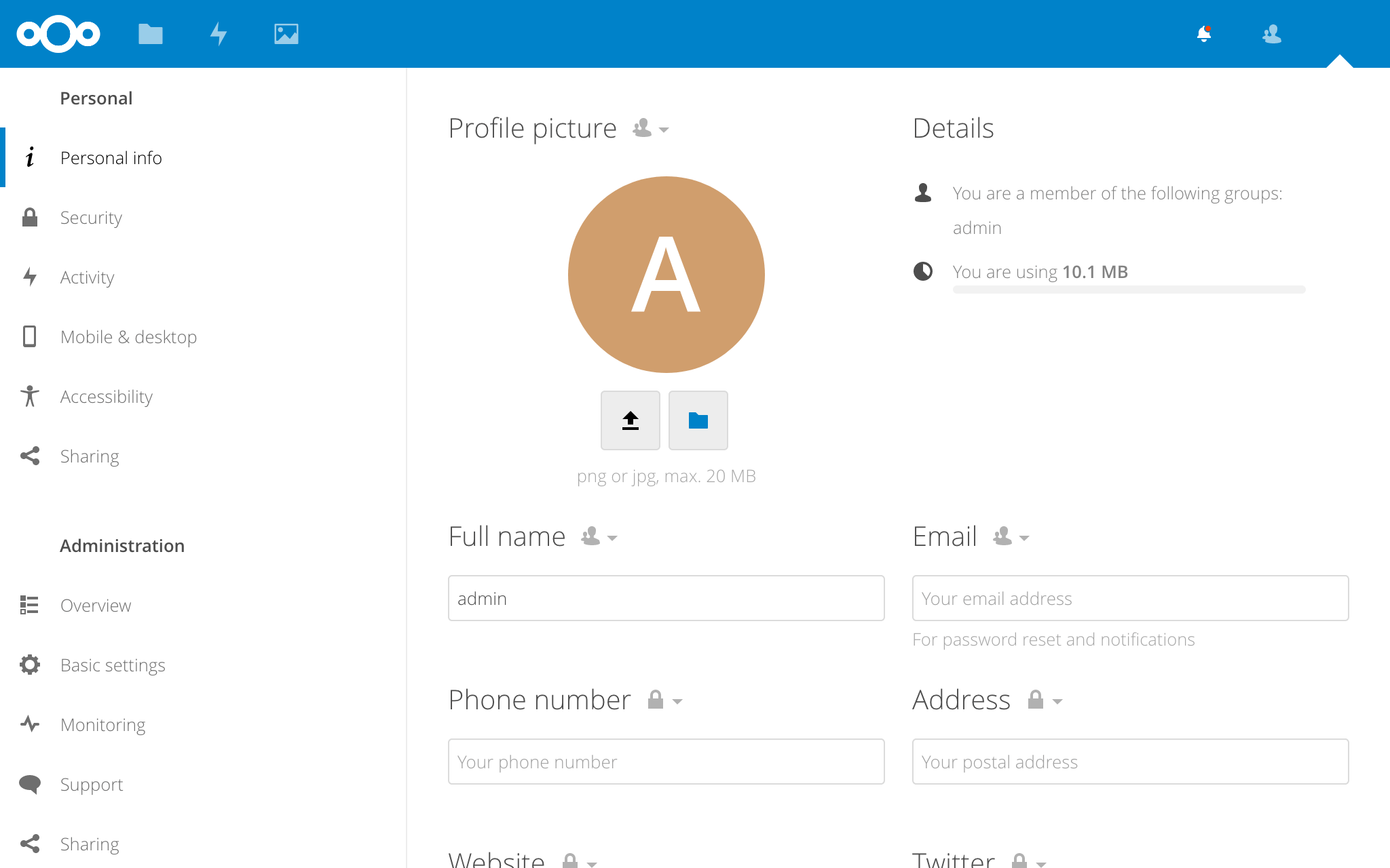 Aplicación Nextcloud Hub